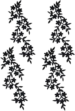 4 Pieces 10x5inch Long Patch Flower Vine with Leaf Iron on Patch Embroided Applique for Garment Curtain Pillow Blanket Trimming Shoes Jeans Clothing Embelishments Black