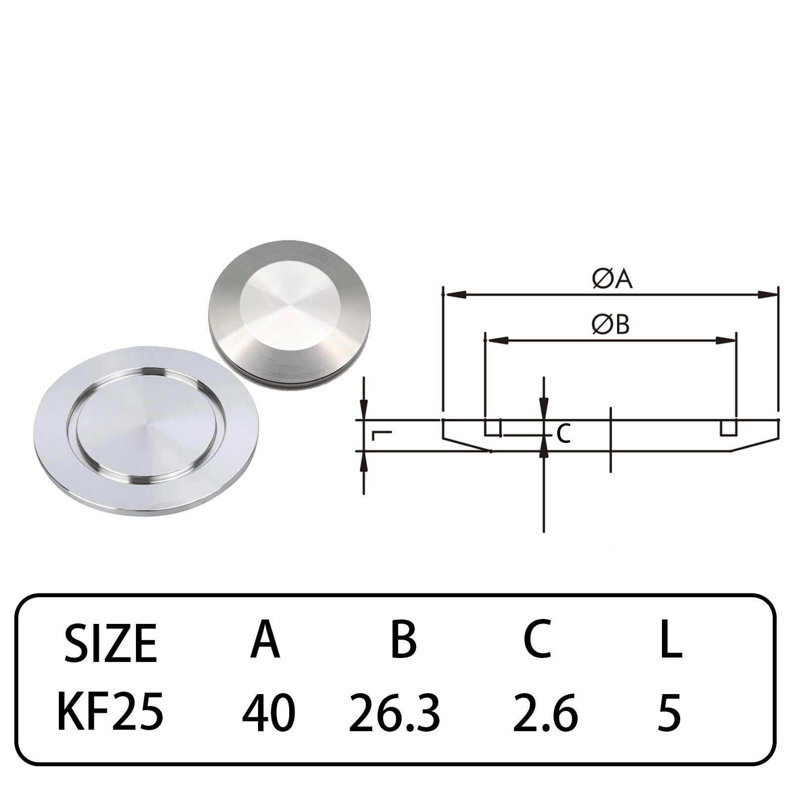 Brida ciega de vacío de acero inoxidable 304 Serie KF Opciones de tamaños múltiples Instalación de tubería de vacío industrial(KF25,10 Pack)
