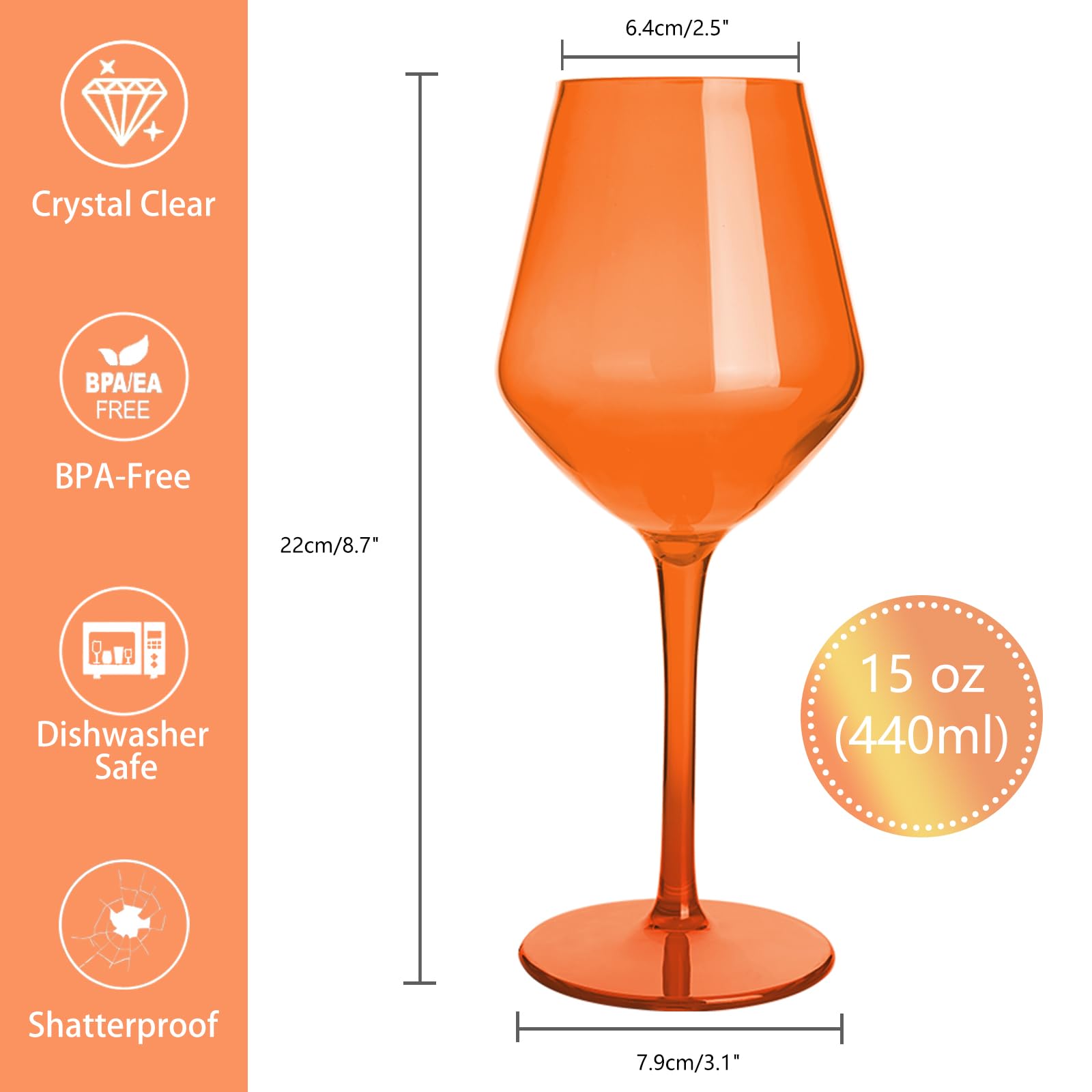 HAHASHOW Bicchieri da Vino Colorati, 440ml Set di 6, Colore | Bicchiere da Vino Bianco, Tritan-Plastica ,per campeggio festa, Adatto alla Lavastoviglie,Resistente agli urti e alle rotture
