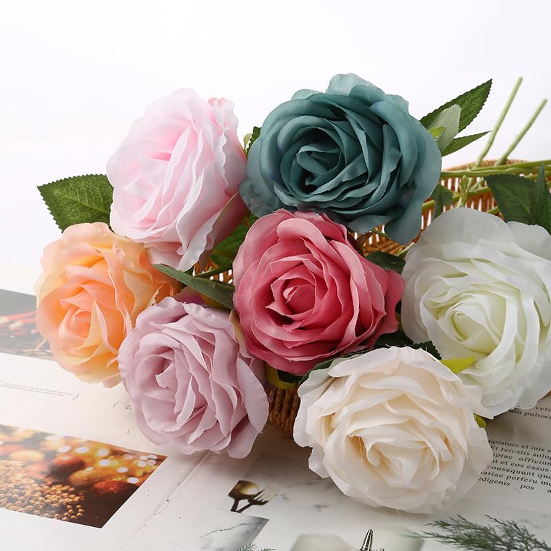 Fiori Artificiali,Fiori Artificiali di Bouquet Fiori artificiali di seta rosa lungo ramo bouquet for la decorazione domestica di nozze piante finte ghirlande fai da te accessori(Champagne Pink,11PCS)