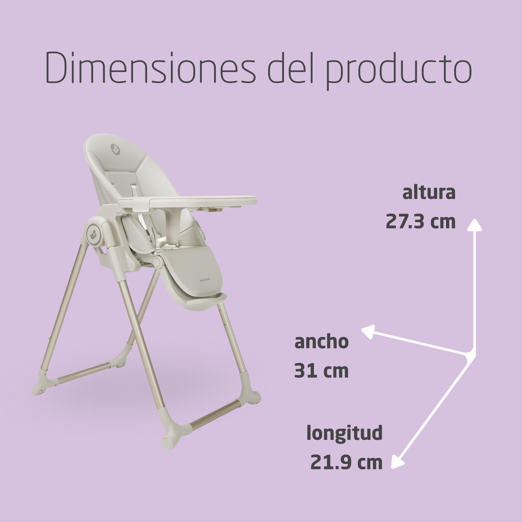 Maxi-Cosi Ava2 Trona de bebé, 0-3 años (máx. 15 kg), Trona bebé plegable y compacta, Ligera (9,45 kg), 5 ajustes de reclinado/6 de altura, Bandeja extraíble con una mano, 2 ruedas, Elegance Beige