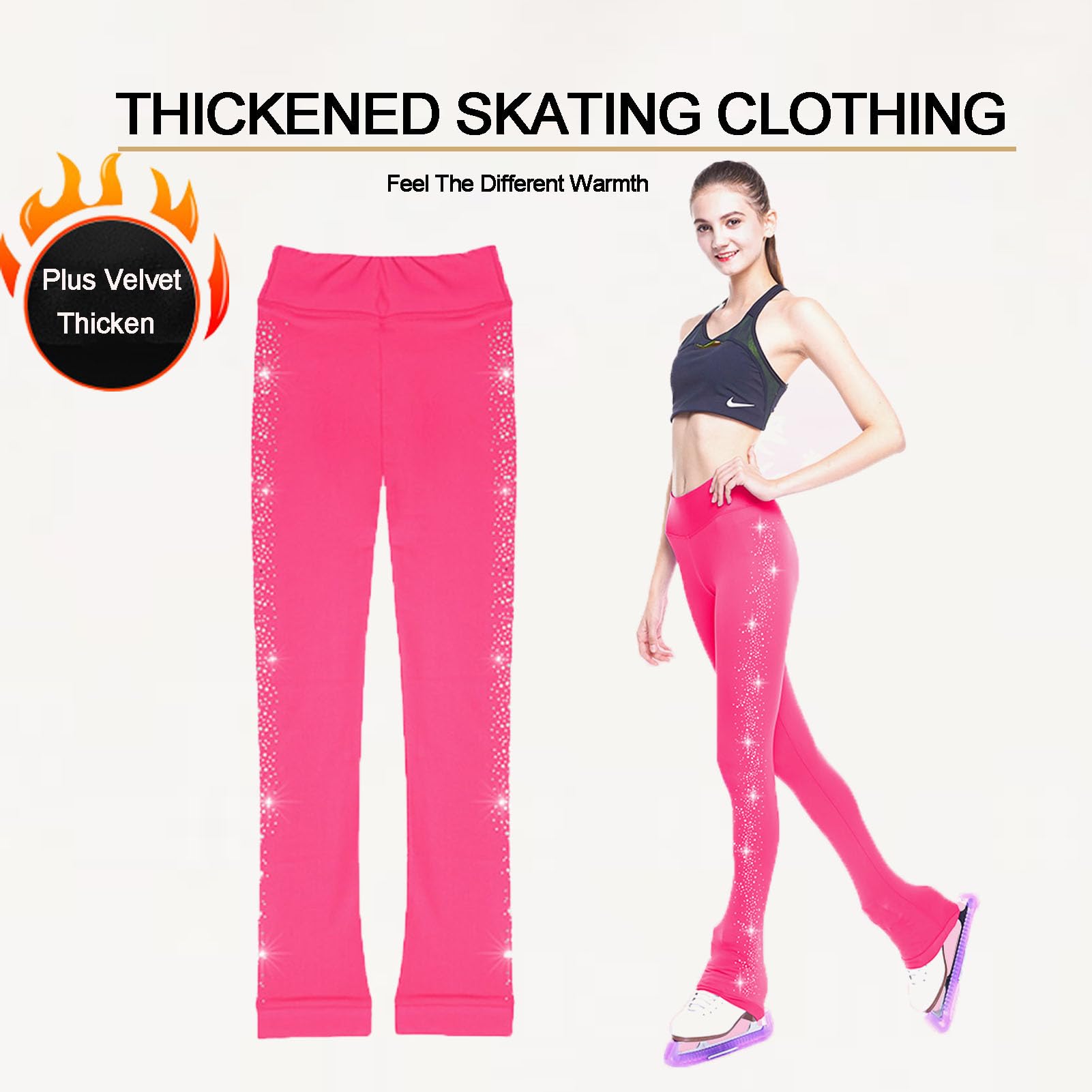 Pantalons Patinage sur Glace pour Femme, Pantalon Patinage Artistique Leggings Patinage Glace Fille La Fille, Artistique Pantalons D'EntraîNement avec Diamant