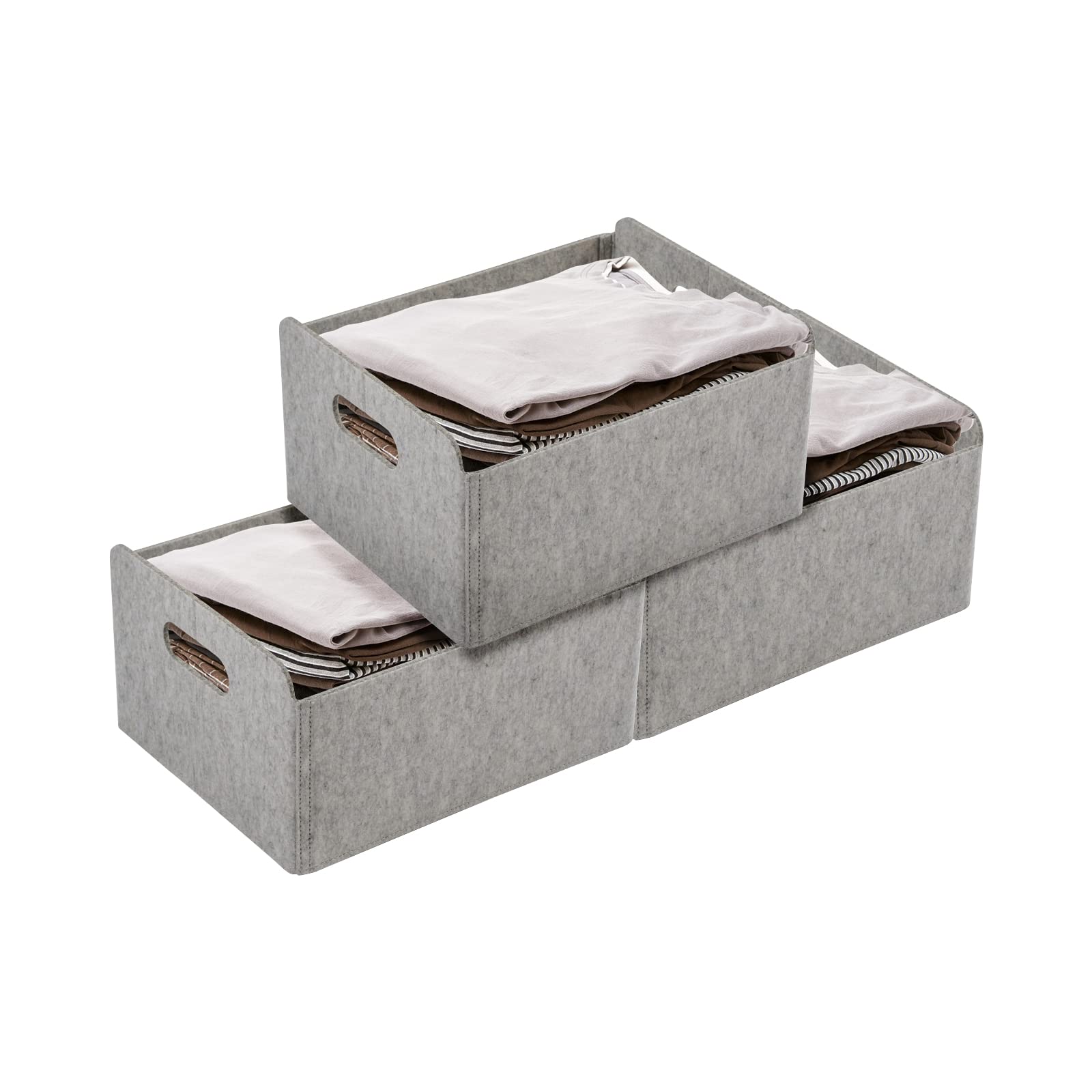 QIANG KUN3-Piece Storage Baskets, Felt Foldable Storage Bins With Handles, Large Storage Organizer Box Baskets For Toys Clothing Sundries Organizing, Grey