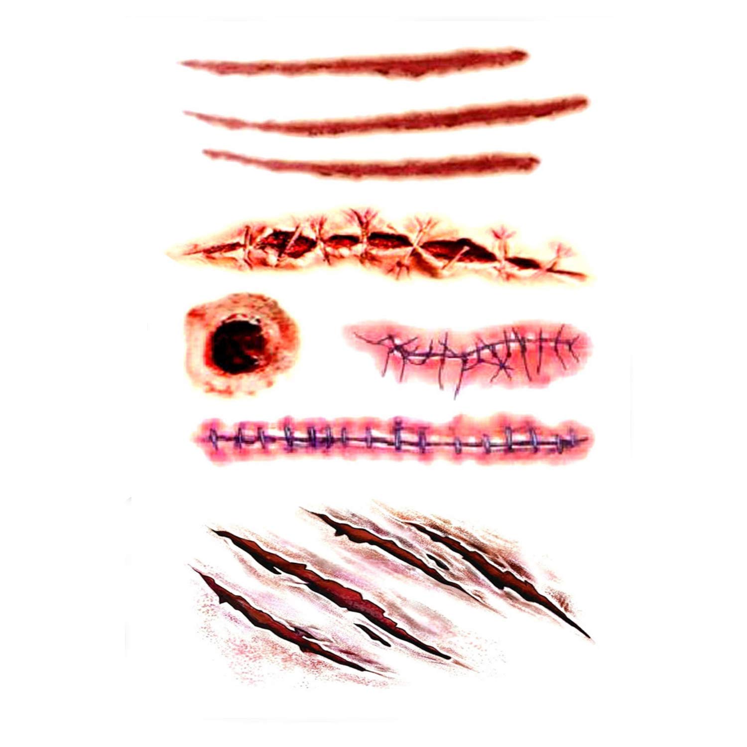 Allas Zombie Scars Tattoos Bloody Scar with Fake Blood Costume Makeup Halloween Decorations Party Favor, red, 4.1x2.3-image-21