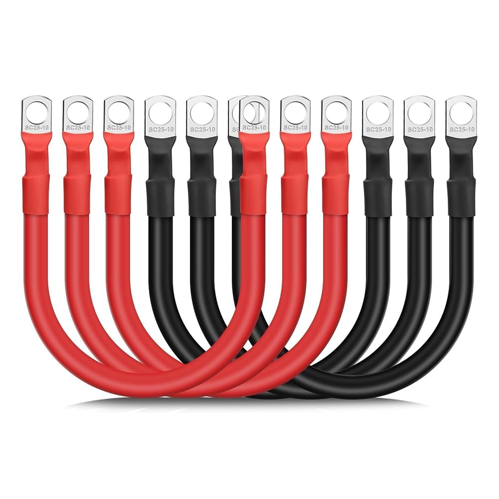 Ziiyoilh Black 6Pcs 4 Awg Battery Cables,30Cm Marine Battery Inverter Cables Set, With 3/8In Tinned Copper Lugs,For Automotive Solar,Rv