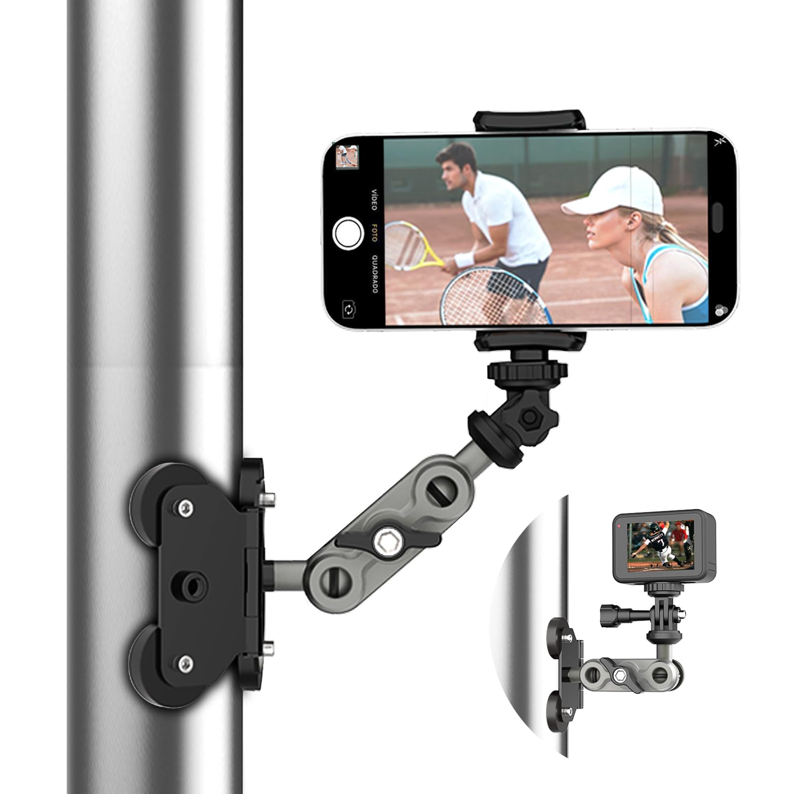 Magnetic Camera Mount with 4 Super Magnets, Universal Metal Surface Mount Sports Video Recording Kit Dual Ball Head &amp; Adjustable Metal Arm for GoPro, Mevo Start, iPhone, DJI Osmo