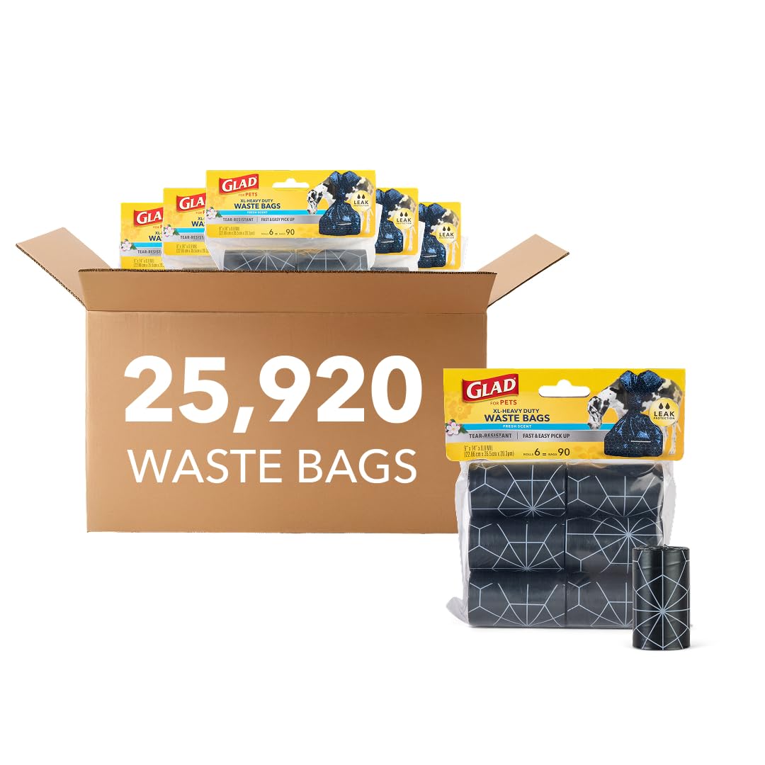 Glad for Pets Hundekotbeutel, extra groß, strapazierfähig, duftende Nachfüllrollen, frischer Duft, reißfeste Hundekotbeutel für Hunde (48 Stück, insgesamt 4320 Stück)