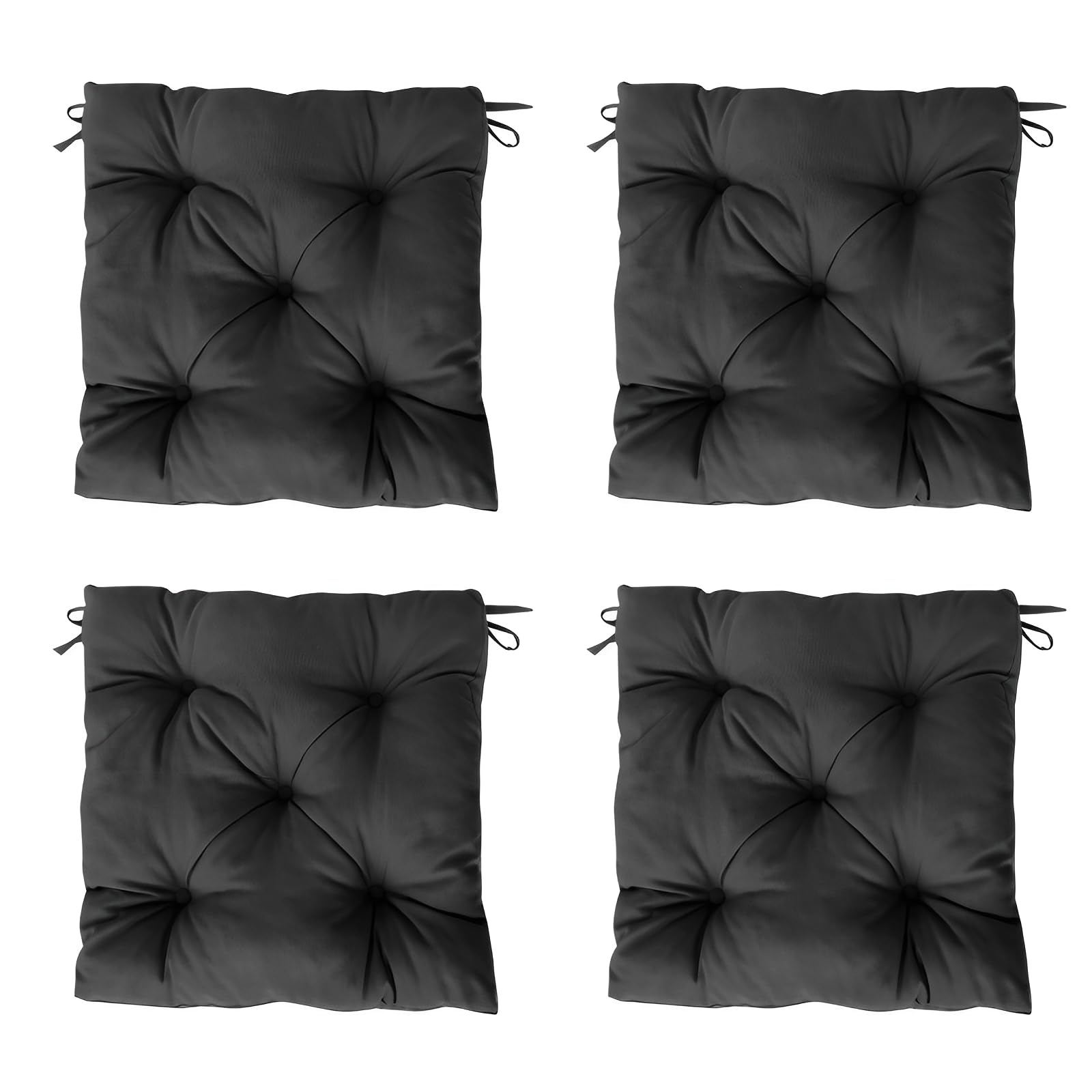 MORE FREE-Pack 4 Cojines para Silla，Cojin de Asiento Decorativo Funda de Poliéster y Relleno de Fibra Hueca 45x45x5cm,Ideal para Comedor, Terraza, Salón y Restaurante (Negro, Pack 4)