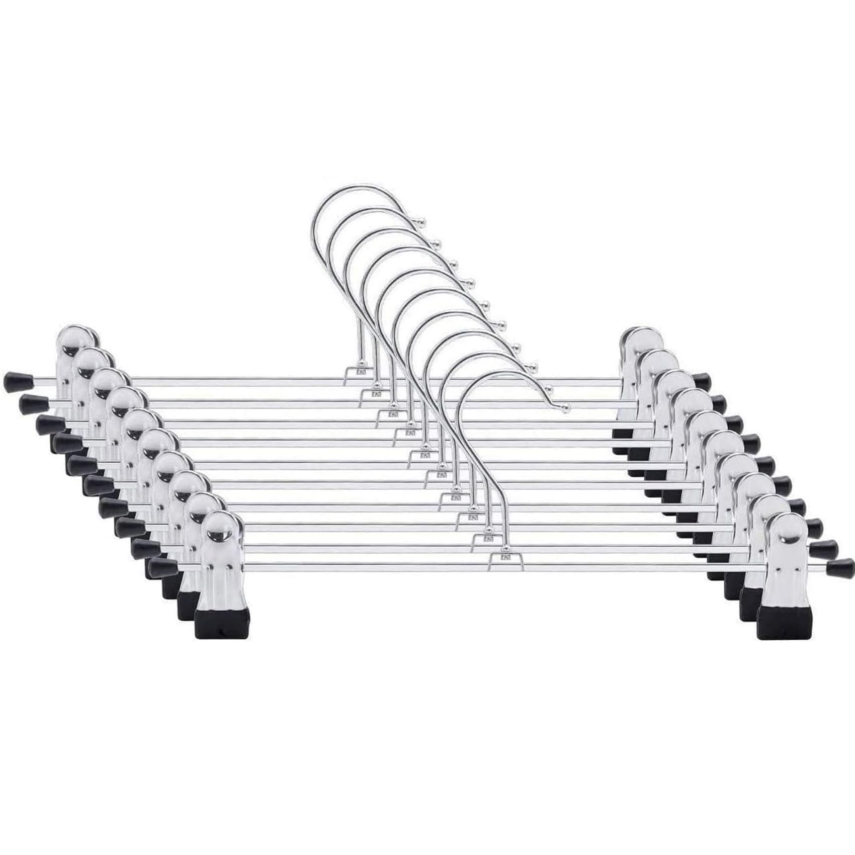 Trouser Hanger,10Pack Pant Hangers Space Saving Skirt Hangers with Clips Adjustable Non-Slip Coat Suit Metal Hangers Heavy Duty Chrome Clothes Hangers Clothes Hook