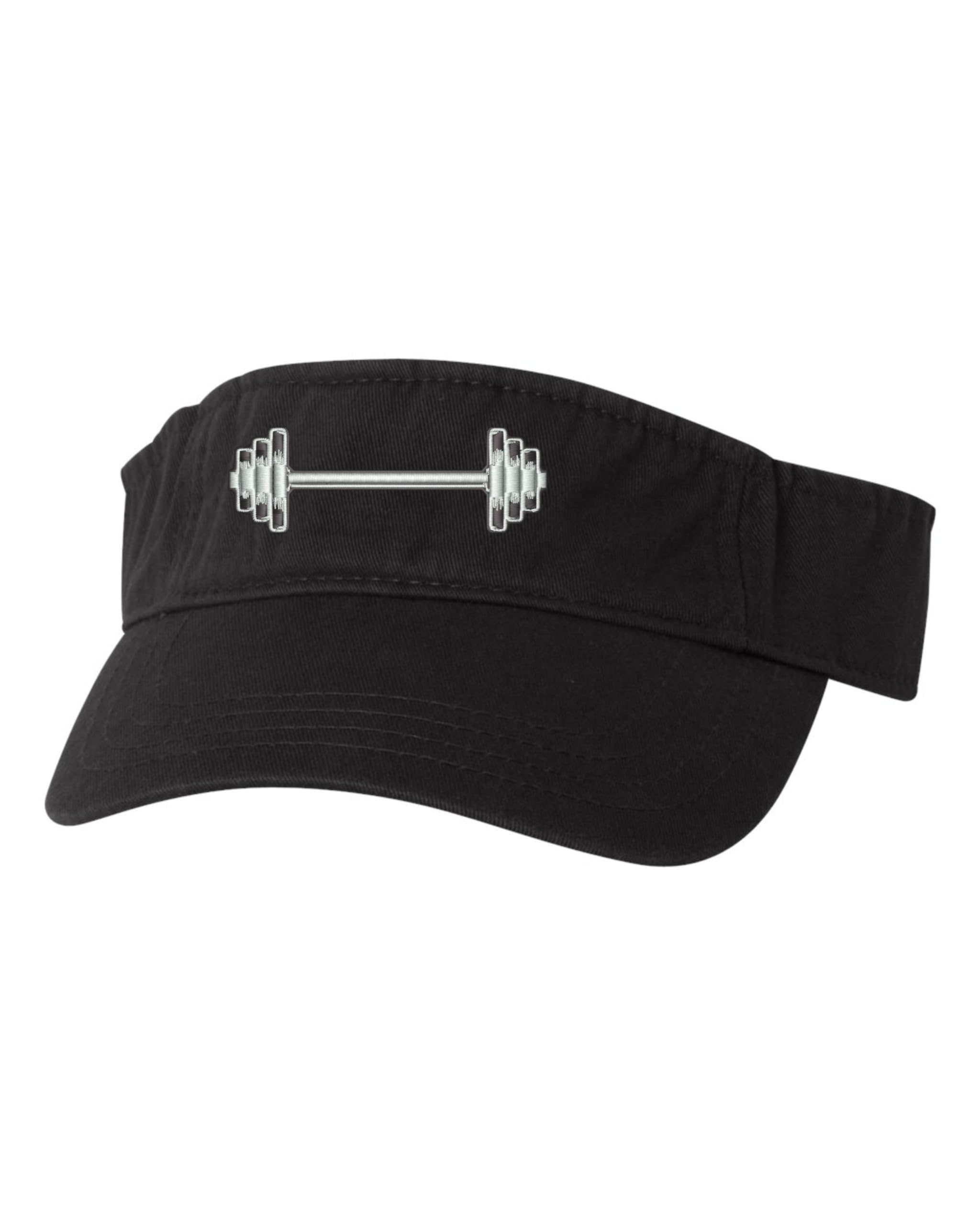 Go All Out One Size Black Visor Loaded Barbell Workout Gym Embroidered Visor Dad Hat