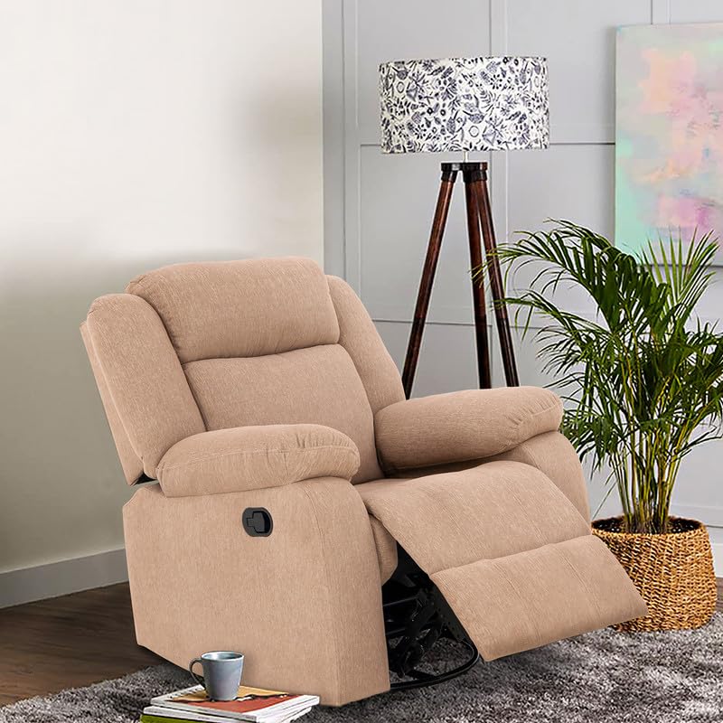 Duroflex Avalon RRR - Single Seater Premium Fabric Recliner | Rock, Rotate & Recline | Full Body Support | Plush Armrests | Neck & Lumbar Comfort | Durable Frame | 3 Years Warranty - Plaster Brown