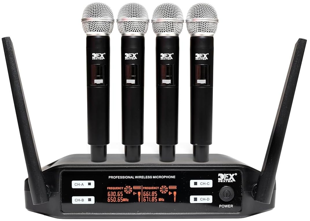 kh Professional 4-Channel Wireless Microphone System with Digital Display, 4 Handheld Mics, Audio and Type-c Cable, for Stage Performance, Karaoke-image-47