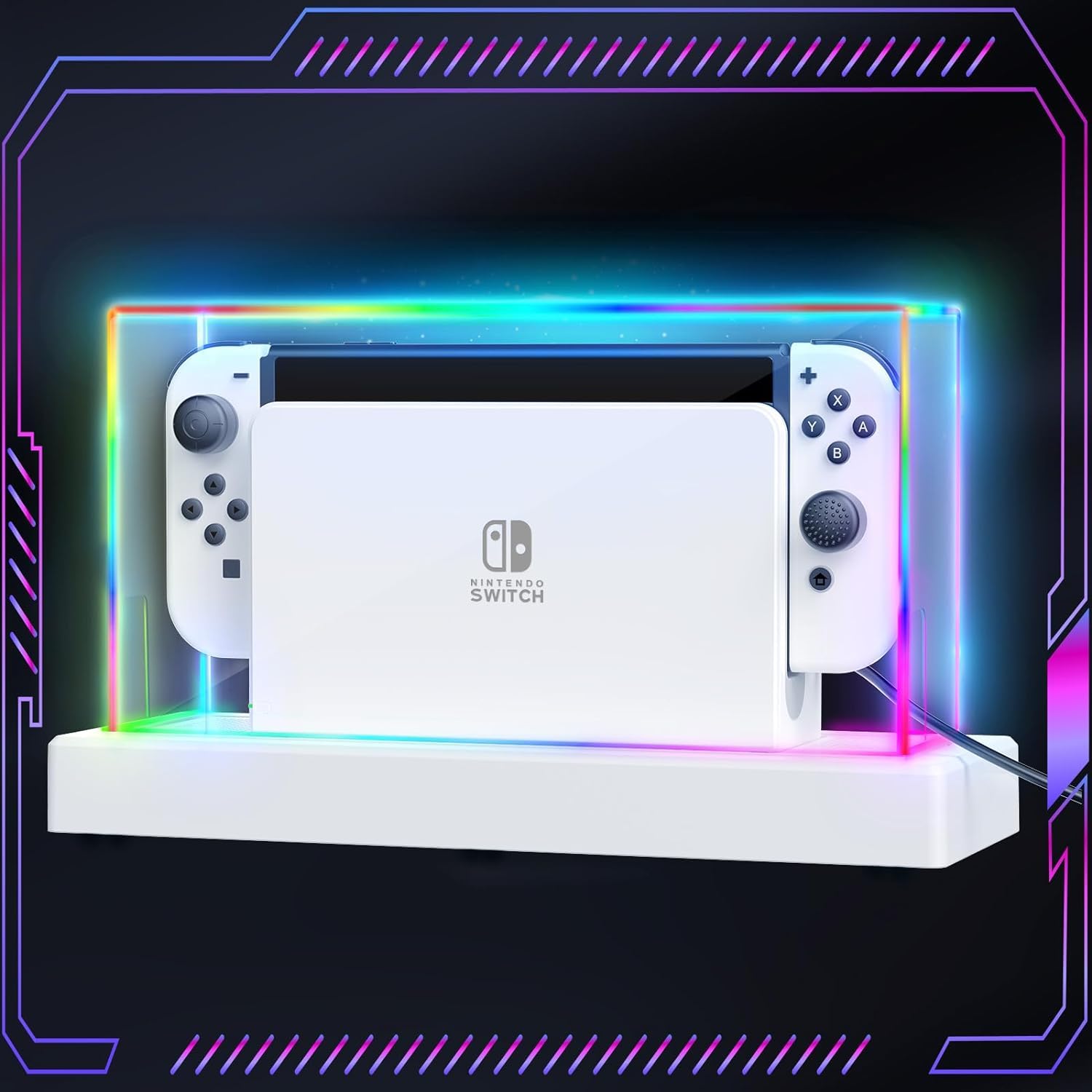 CENXI Switch Dust Cover Light Base for Nintendo Switch OLED, with 20 LED Colors Acrylic Display Case Anti Scratch Waterproof Dock Cover, Accessories for Nintendo Switch OLED