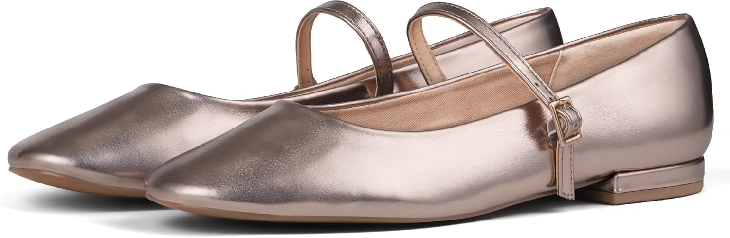 Women's Mary Jane Flats Soft Leather Ballet Flats with Adjustable Strap,Comfortable Dressy Slip on Mary Jane Shoes Women