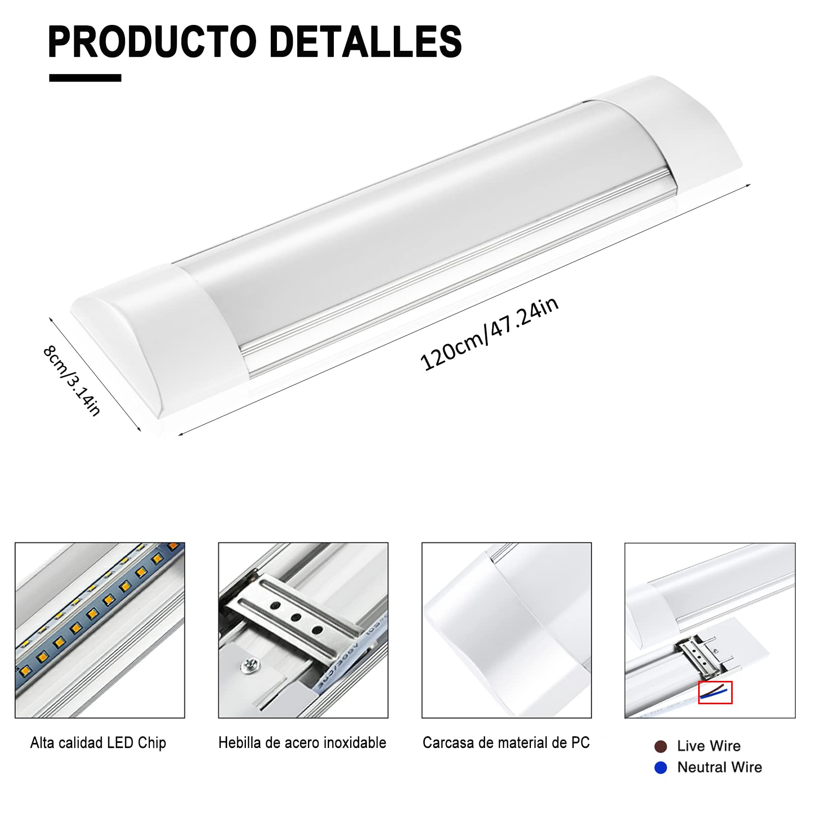 Sararoom Lampara LED de Techo 115 cm, Pantalla LED Tubo Integrado 40W 4800LM Fluorescente Led Garaje, Blanco Frio 6000K Barra LED, Ángulo de haz de 130° Regleta Luminaria Para Cocina,Banco de Trabajo