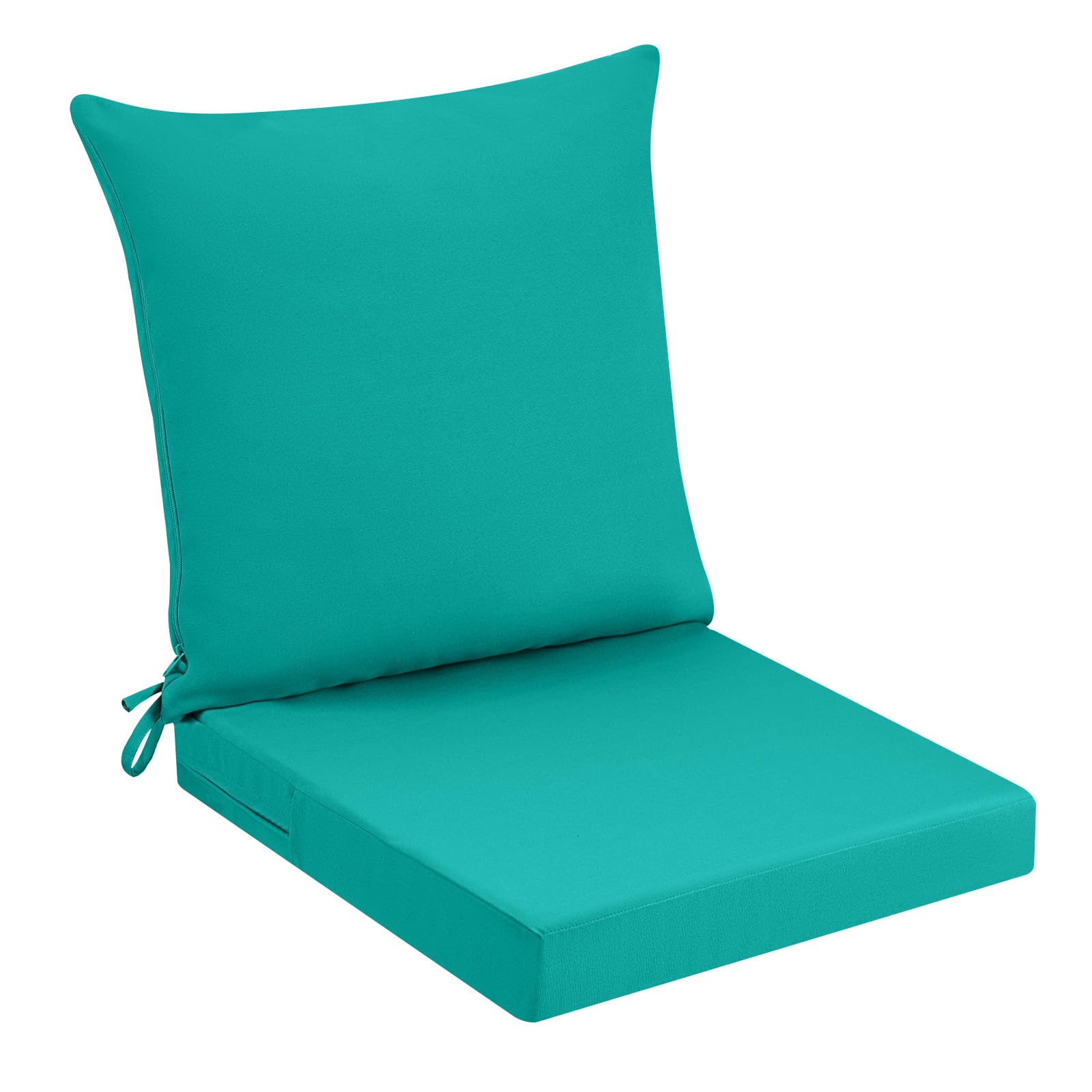 PRIMEPATIO Outdoor Garden Chair Cushion with Backrest, 7cm Thick Waterproof Patio Seat Pad with Removable Cover, Patio Furniture Cushion with Ties for Sofa Chairs, 45 x 45cm, Blue
