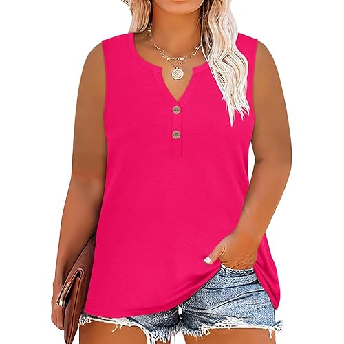 RITERA Plus Size Tanks Tops for Women Summer V Neck Solid Color Sleeveless Tanks Shirts Basic Causal Trendy Tanks Tops