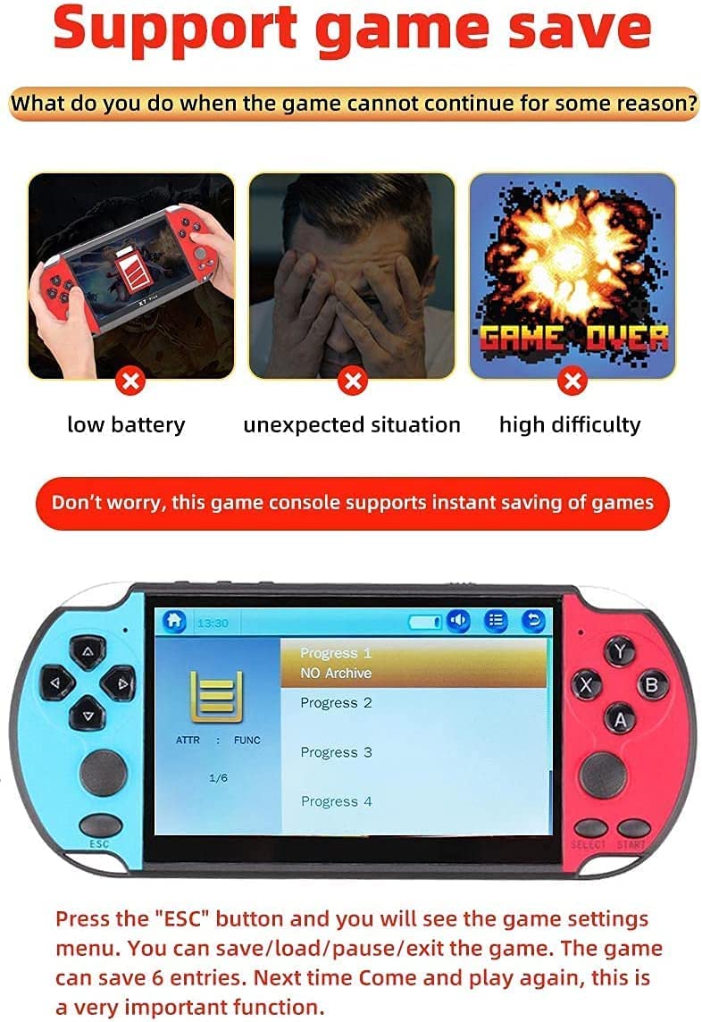 Console di Gioco Portatile Casual con Schermo HD da 5,1 Pollici con 9000 Giochi Vodeo Integrati Gioco Portatile Retro Nostalgico Mp3 Mp4 Uscita AV per Gioco TV, Regalo di Natale per Bambini