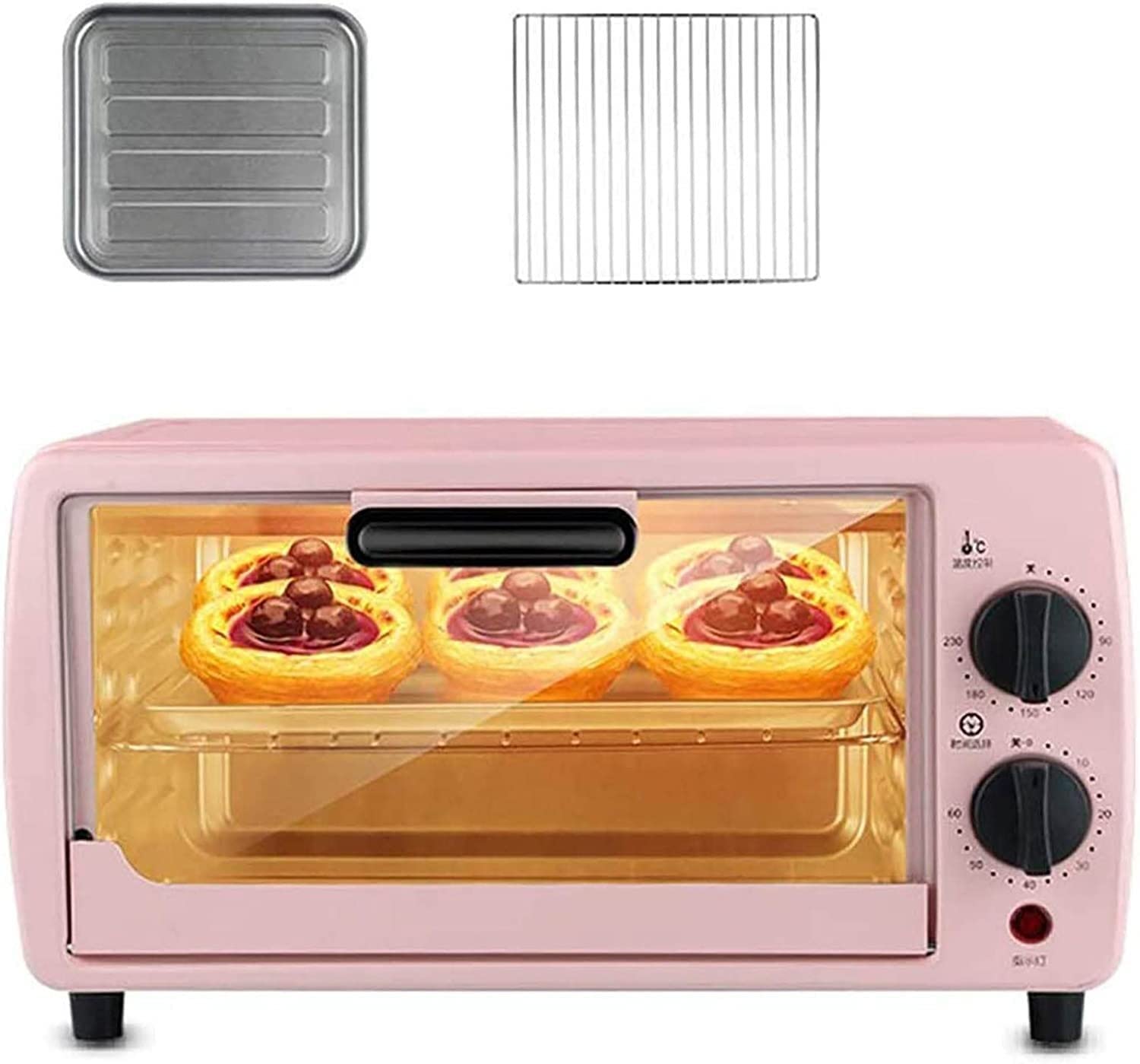 Małe skrzynki， 9L Duża pojemność Inteligentna kontrola czasu i temperatury Kompaktowy mini piekarnik elektryczny 750 W Zawiera blachę do pieczenia ruszt grillowania(Pink)