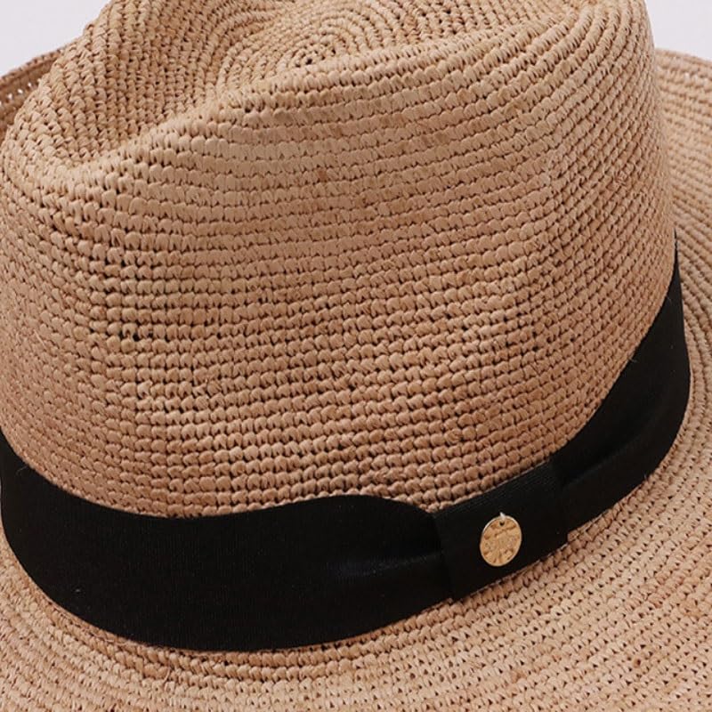 Beach Wide Brimmed Sun Protection Shade Hat Panama Vintage Straw