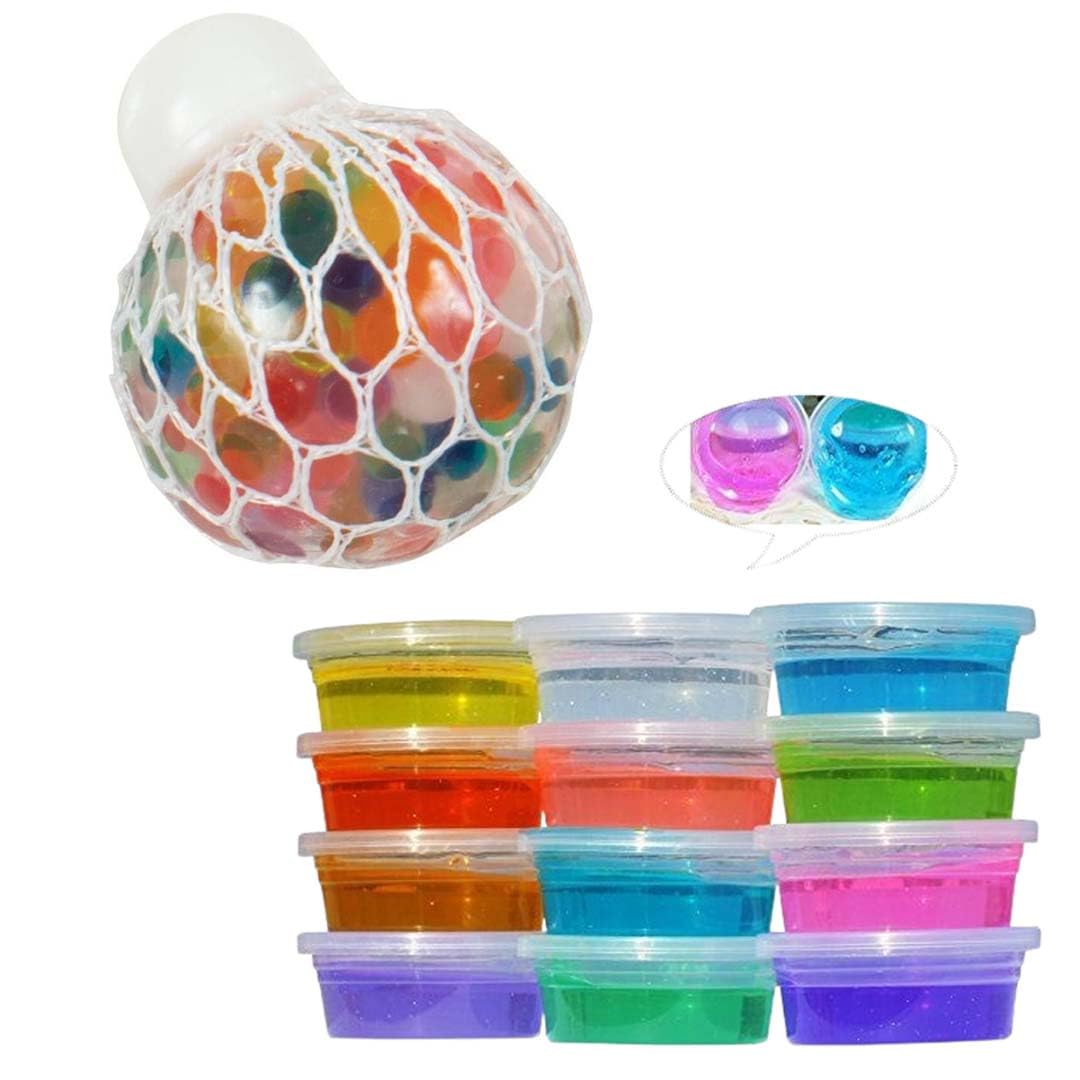 Craft and Toys (1 Crystle Slime+1 mesh Ball) Crystal Clay Soft Slime Transparent Magic Mud Assorted Colours
