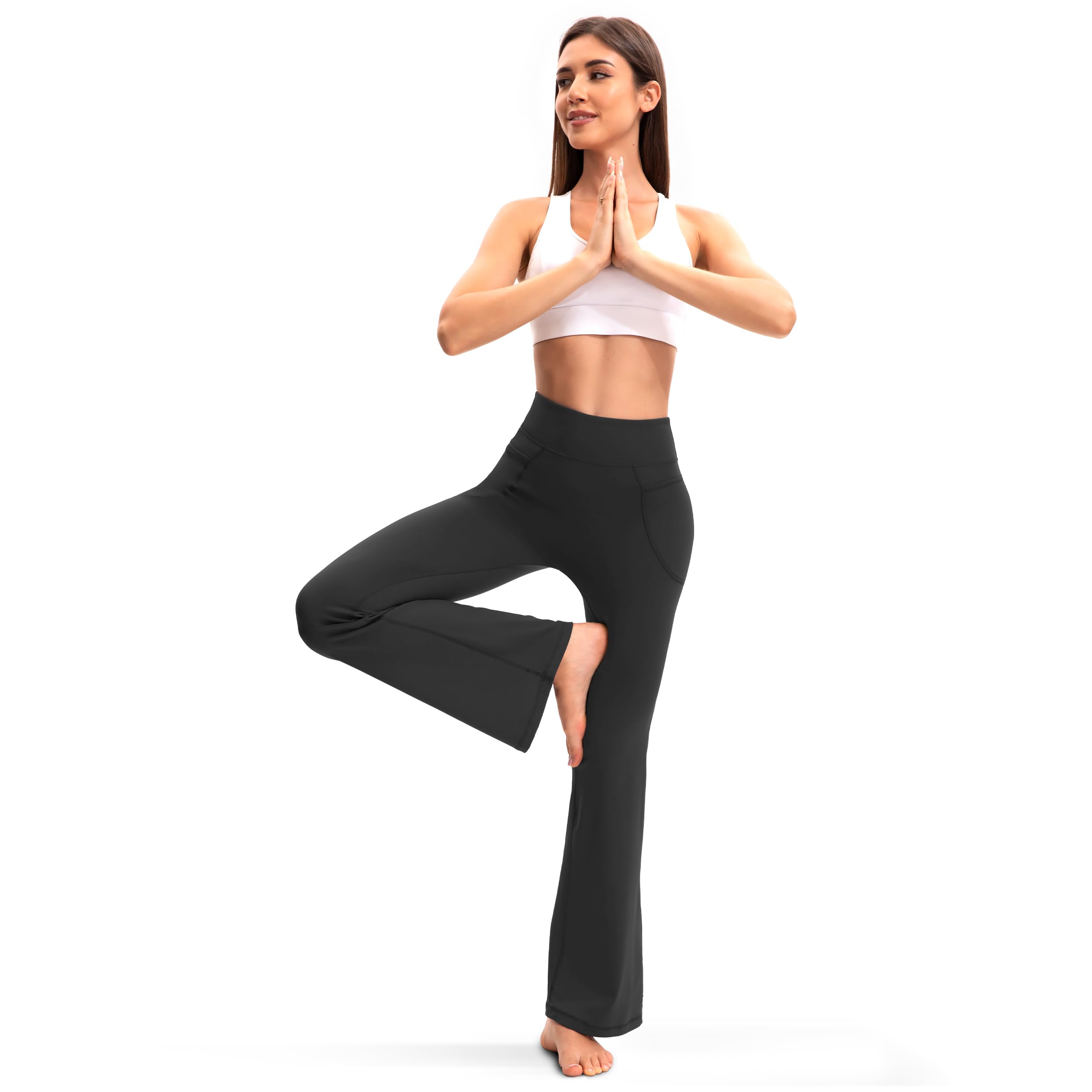 Legging évasé push-up pour femme, pantalon de yoga, pantalon de jogging, taille haute, coupe bootcut, pantalon de sport, legging d'entraînement avec poches