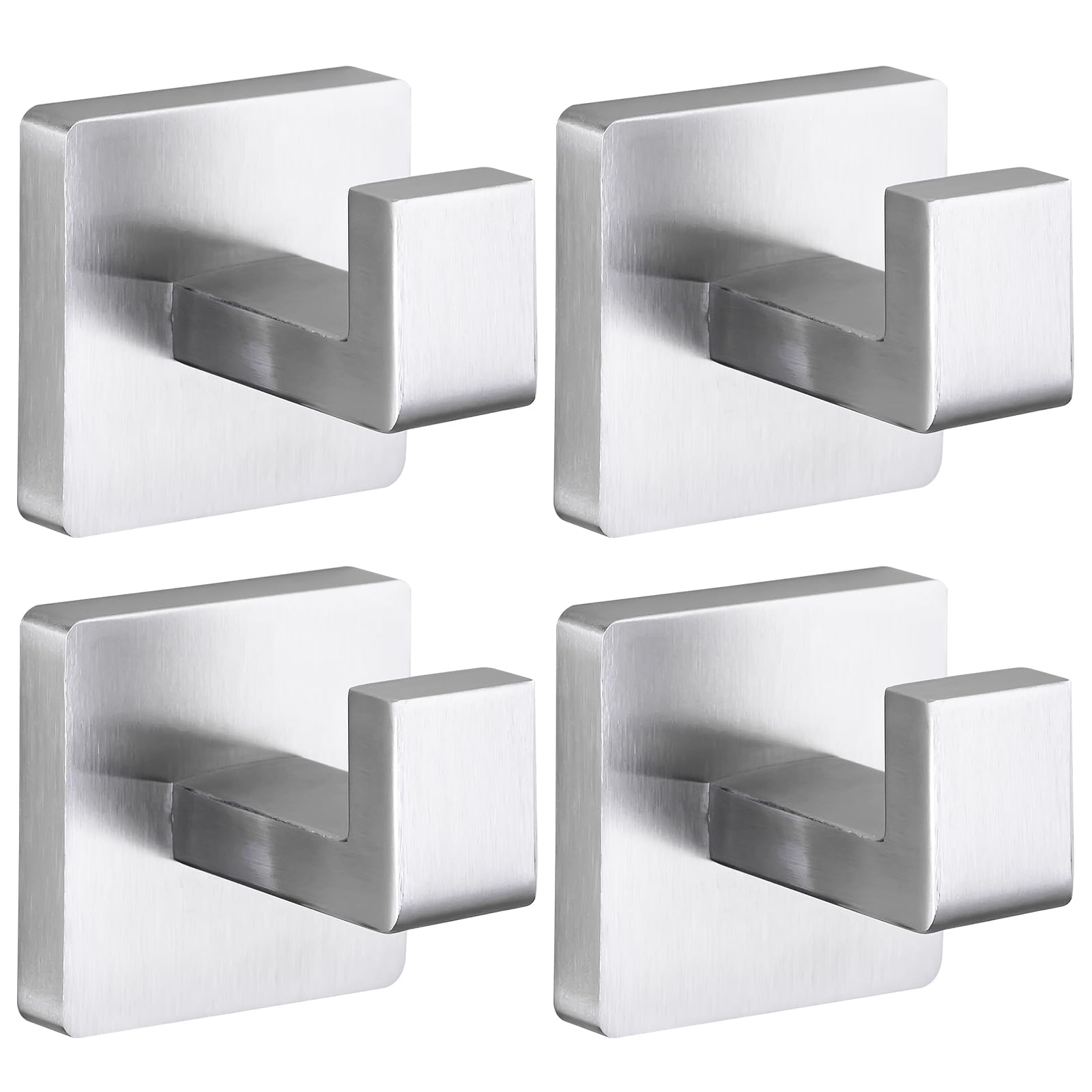 Fenas Towel Hooks for Bathrooms Robe Hook Coat Hook 4 Pack Brushed Nickel Stainless Steel Heavy Duty Wall Mounted Square Hooks for Bathroom Kitchen