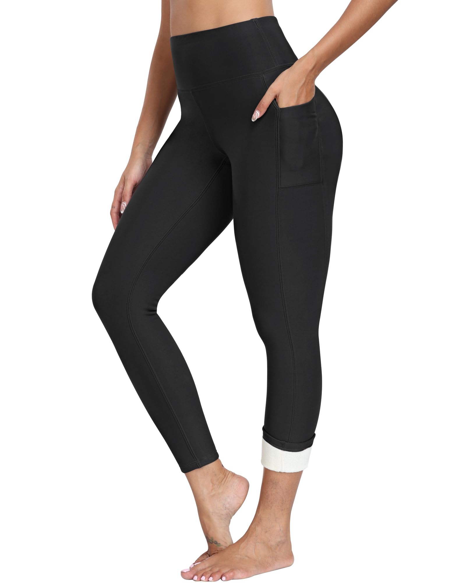 NORMOV Fleece Lined Leggings with Pockets for Women High Waisted Winter Thermal Warm Sherpa Leggings