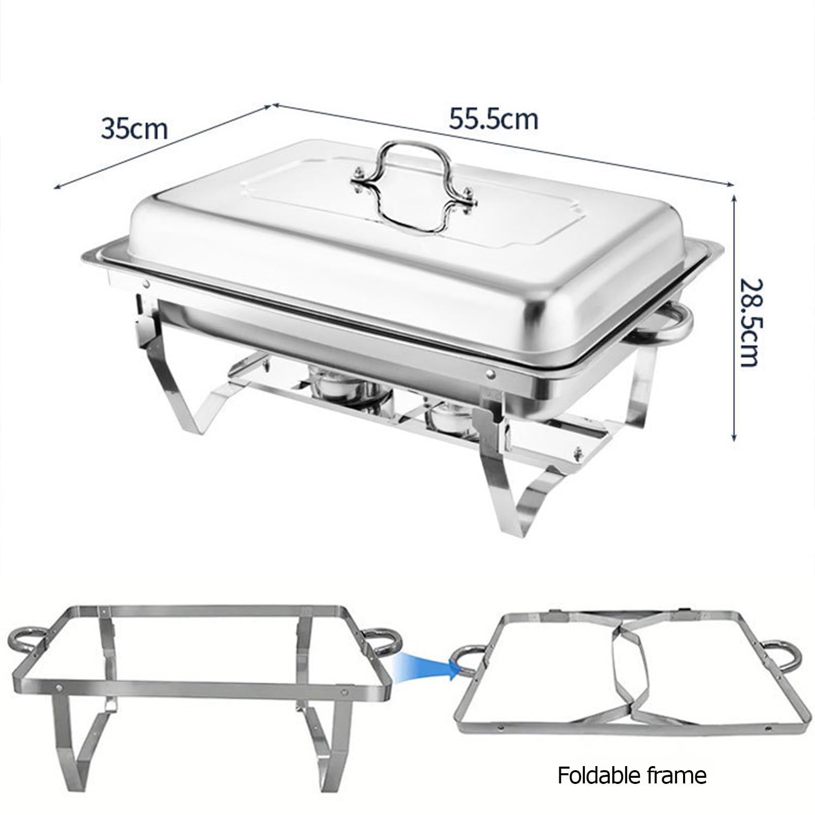 Juego de Buffet con Fiambrera de Acero Inoxidable de 11L, Contenedor para Calentar Agua y Comida con Cuenco, Tapa y Estufa de Alcohol, para Uso en Buffet, Banquete, Boda, Cena y Fi 2-Compartment, 11L