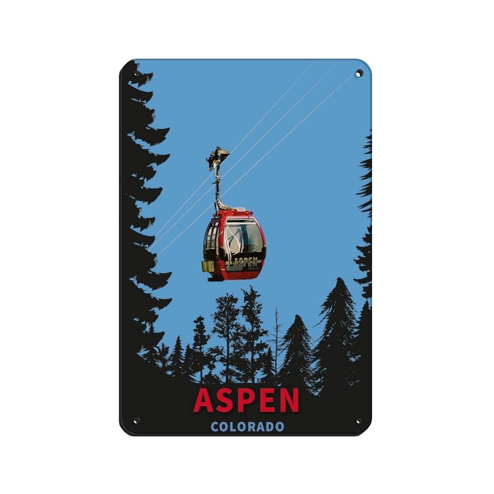 Skiing Travel Poster Aspen Ski Colorado Travel Retro Poster Metal Tin Sign Chic Art Retro Iron Painting Bar People Cave Cafe Family Garage Poster Wall Decoration 8x12inch(20x30cm)