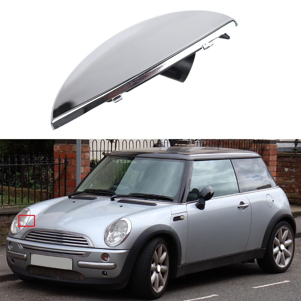 Riloer Coperchio per ugello lavafari auto, coperchio lavafari cromato per faro, coperchio per ugello lavafari compatibile con modelli Mini Cooper R50 R52 R53 2001-2006 equipaggiati, lato conducente