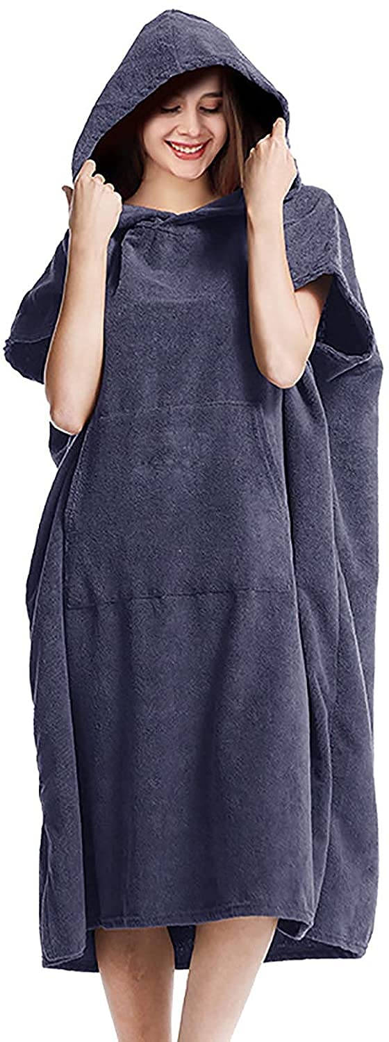 Poncho De Surf Poncho Playa Toalla Deportiva Poncho de surf para adultos, bata de cambio con capucha y bolsillo, traje de neopreno de microfibra grueso, cambiador de bata para playa, natación, surf L