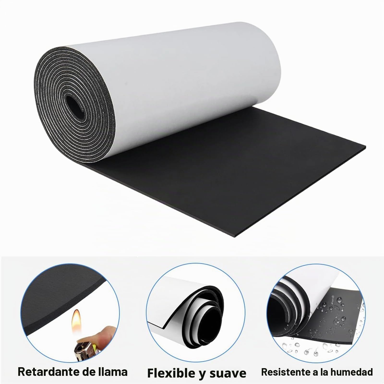 Rollo de goma espuma de neopreno autoadhesivo, Aislante acustico para Moqueta Adhesiva Coche, Ignífugo e Impermeable, Alfombra Aislante Termico 300mm x 3mm x 1.5m,Negro