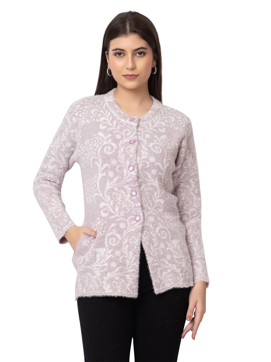 dadu dayal Women's Warm Woolen Cardigan - Stylish Full Sleeve Knitwear for Winter, Cozy & Elegant Sweater with Floral Design-picture-31