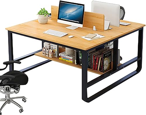 QQXX Escritorio para 2 personas, escritorio de madera para dos personas con partición y estante de almacenamiento, escritorio doble moderno para