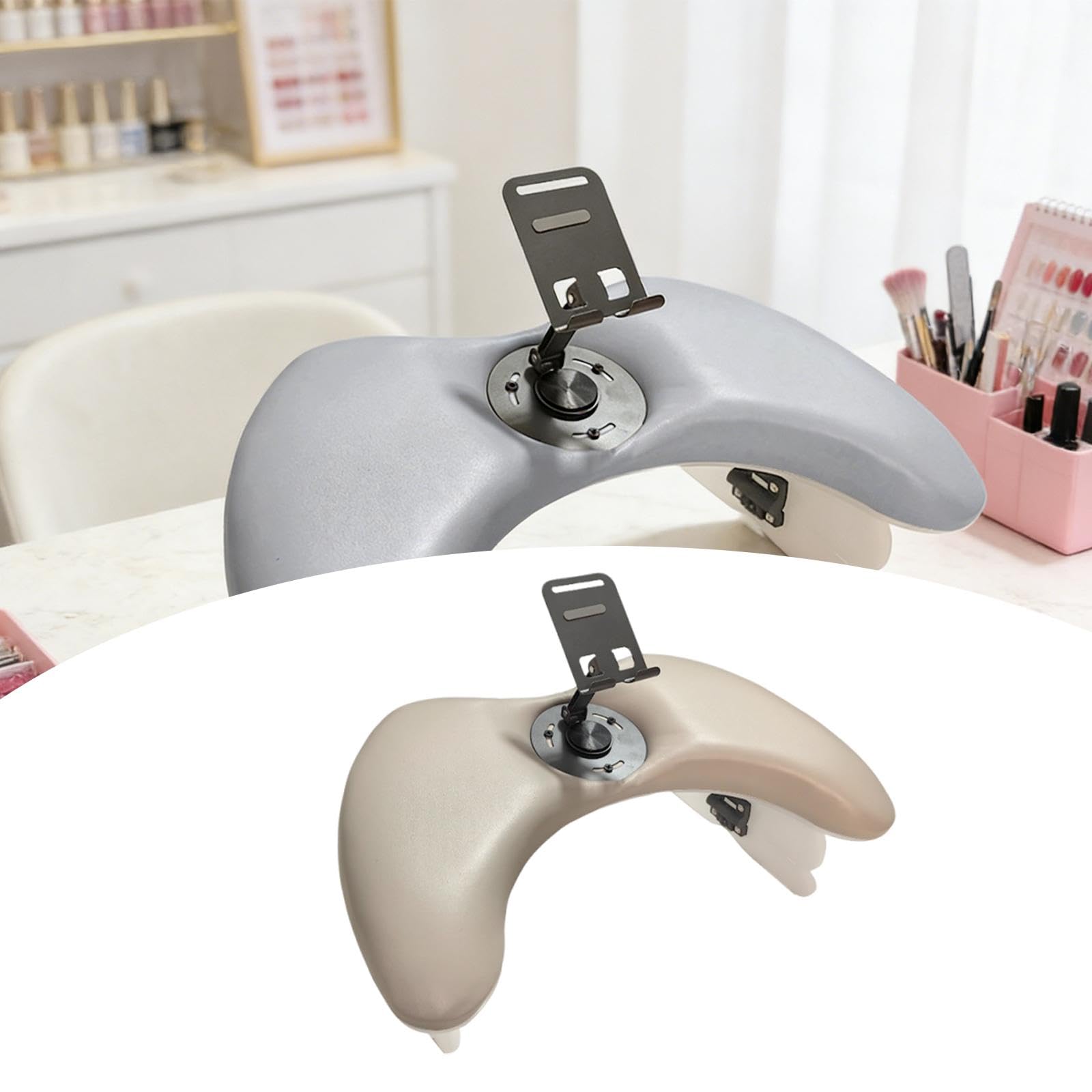 Cuscino per Manicure Poggiapolso Poggiabraccio Unghie Cuscino Manicure Pieghevole Altezza Regolabile PU Comodo per Trattamento Lungo Adatto a Salone S, Bianco con Staffa