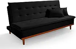 Sofá-Cama Reclinável Santorini 3 Lugares Casal com Base Madeira Casa Imperial em Veludo Preto