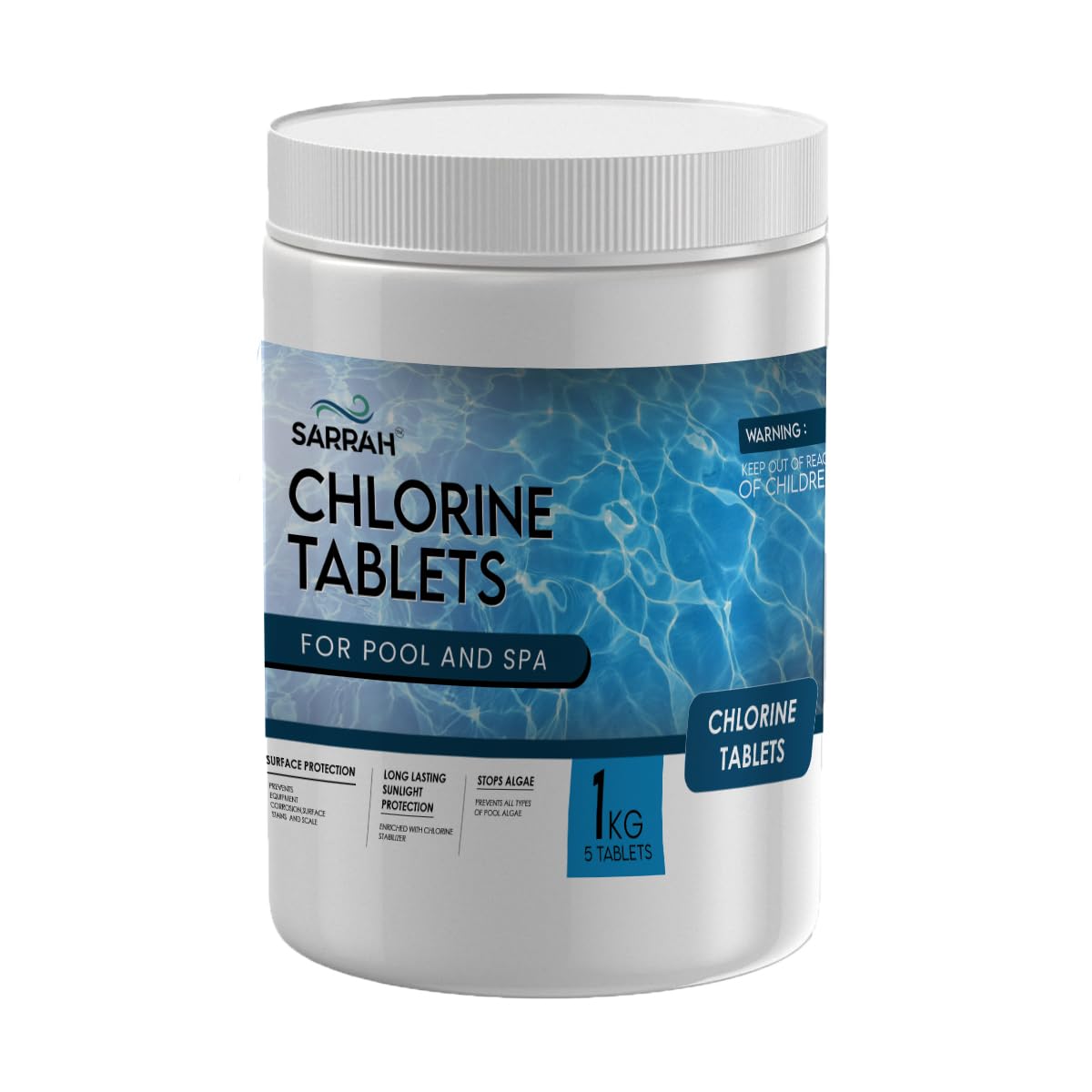 Sponsored Ad - Sarrah TCCA 90 Chlorine Tablets for Water Treatment Tablets for Pool Surface Protection, Sunlight Protection, Stops Algae Each Pack Contains 5 pcs, 200 GMS Each, 1kg (Pack of 1)