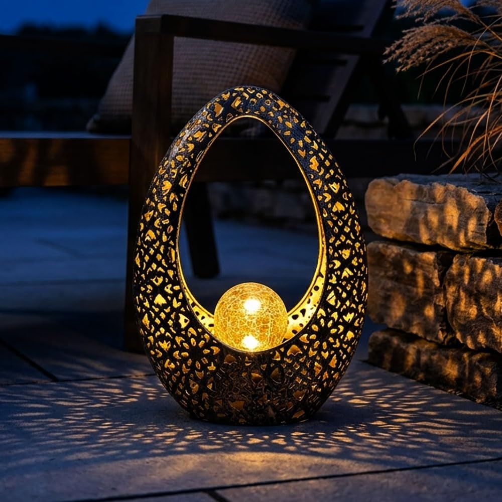 Lampada solare in metallo color bronzo, altezza 27,5 cm