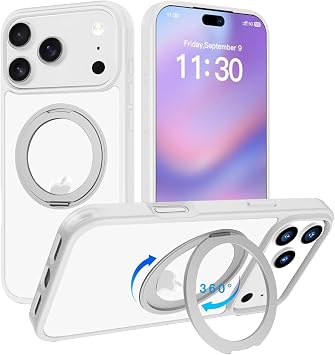 Meicho For iPhone 17 Pro Max Case, MagSafe Compatible, Hidden, 360  Rotating Stand, iPhone 17 Pro Max, Shockproof Cover, Ring, Supports Both Vertically and Horizontally, Translucent Matte Finish, Thin