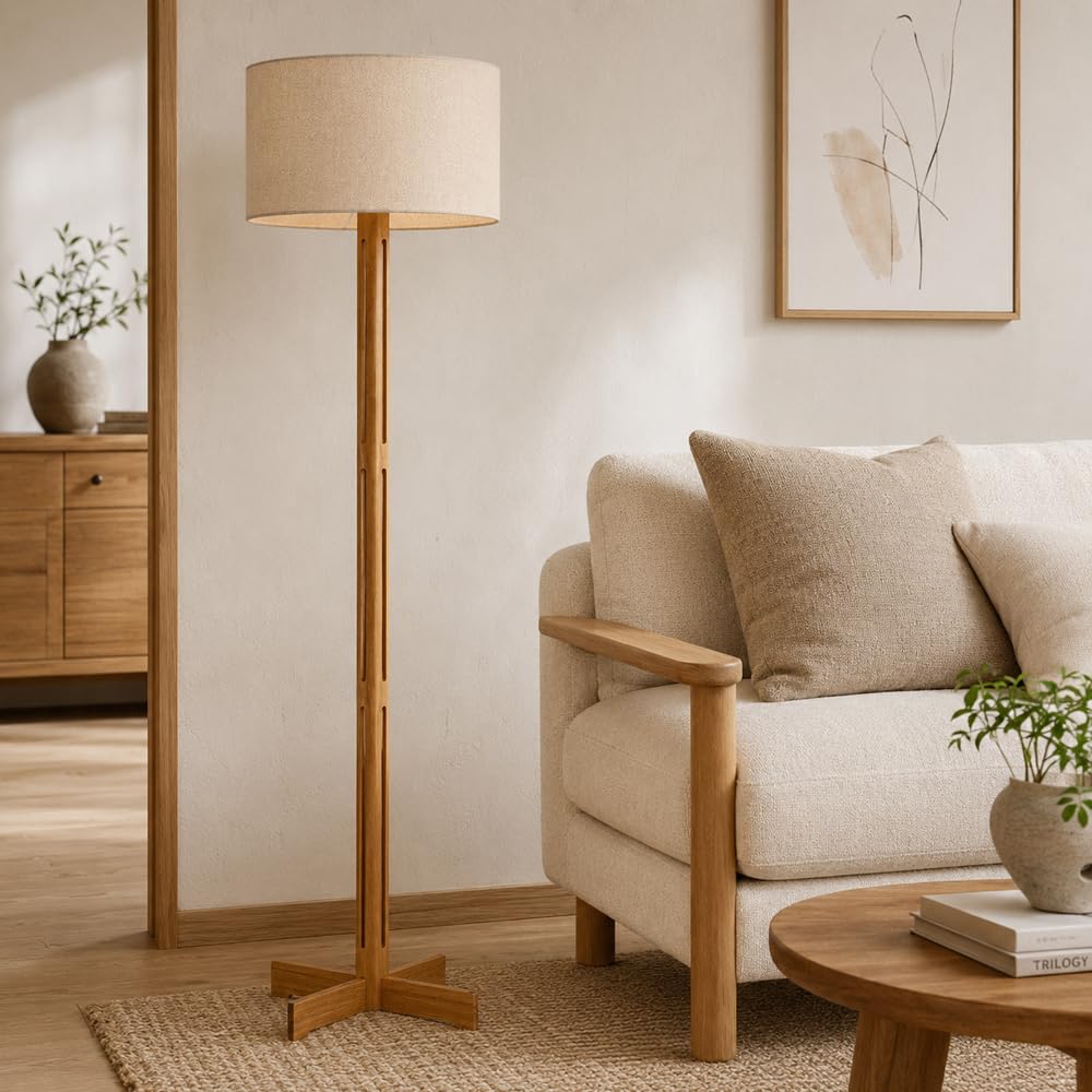 Wylolik Multicolor Wabi-Sabi Floor Lamp, Wooden Floor Lamp, Fabric Standing Lamp