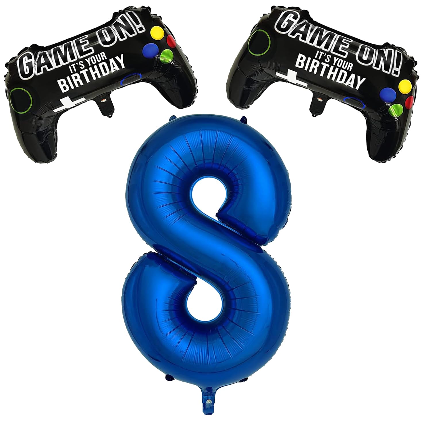 3 Pcs Navy Blue Game Party Supplies for Boys 8th Birthday Party Decorations Game Anniversary Celebration Mylar & Foil Balloons - 2Pcs Dark Game and