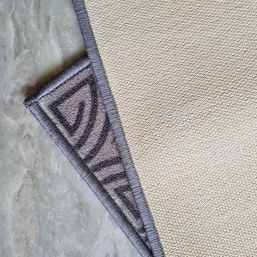 Image of Matz&More Anti Slip Runner & Floor Mat Combo Set 50x120cm Runner 40x60cm Door Mat Greek Geometric Pattern Nylon Tufted Low Pile Non-Skid Rubber Backing Indoor Carpet for Kitchen, Bathroom, Grey Beige