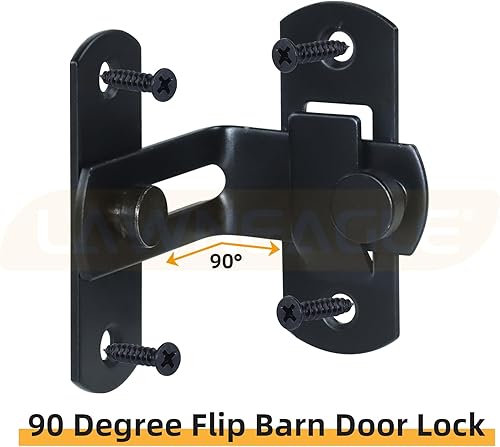 Miniatura 7 de Paquete de 2 cerraduras de puerta de granero de 90 grados para puerta de granero, puerta de mascotas, baño, al aire libre, garaje, jardín, ventana,