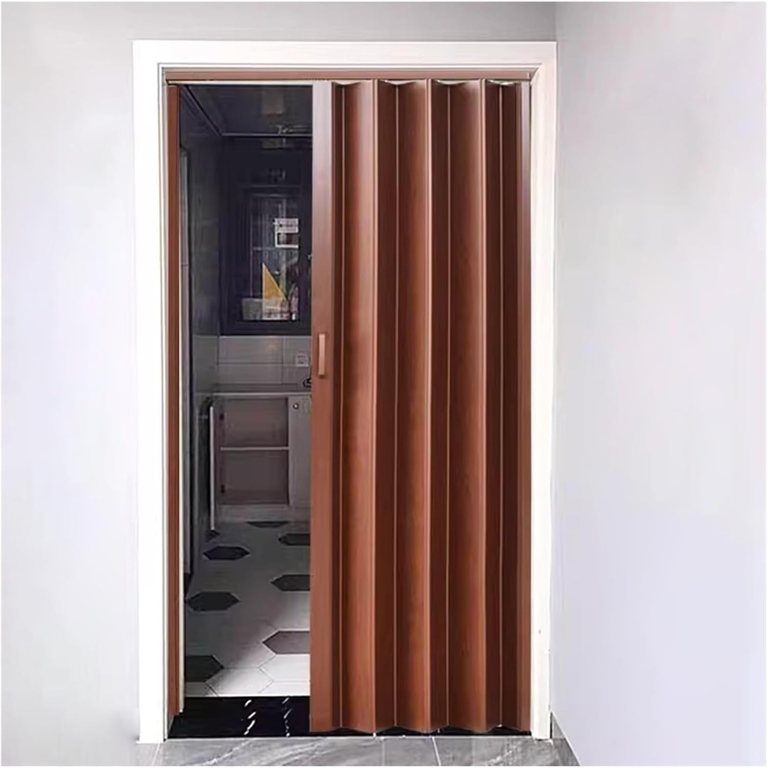 Accordion Folding Door Curtain - Adjustable Concertina Sliding Doors for Closet, Wardrobe, Bathroom & Cupboard - 110x220cm Brown Interior Door Solution
