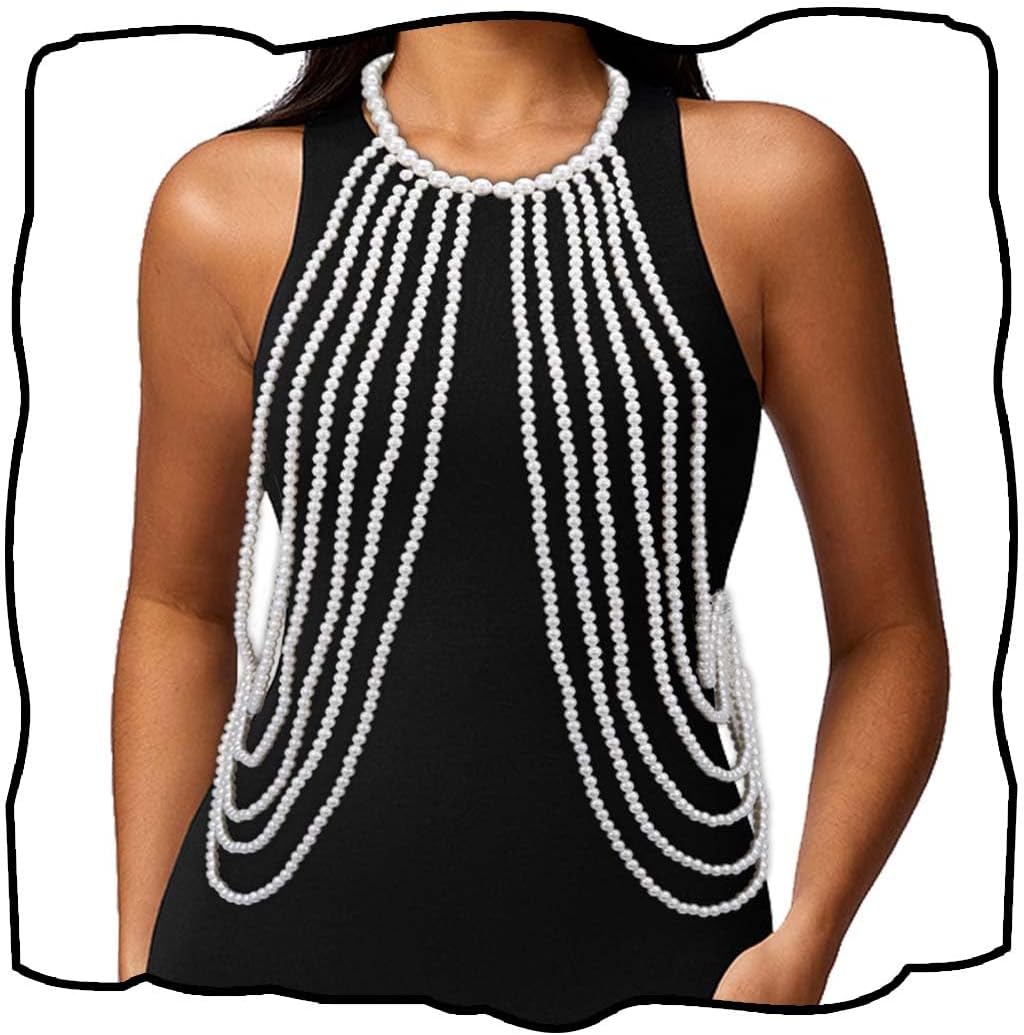 CanB Pearl Body Chain Layered Body Chains Beach Bikini Chain Party Sexy Body Accessories for Women and Girls