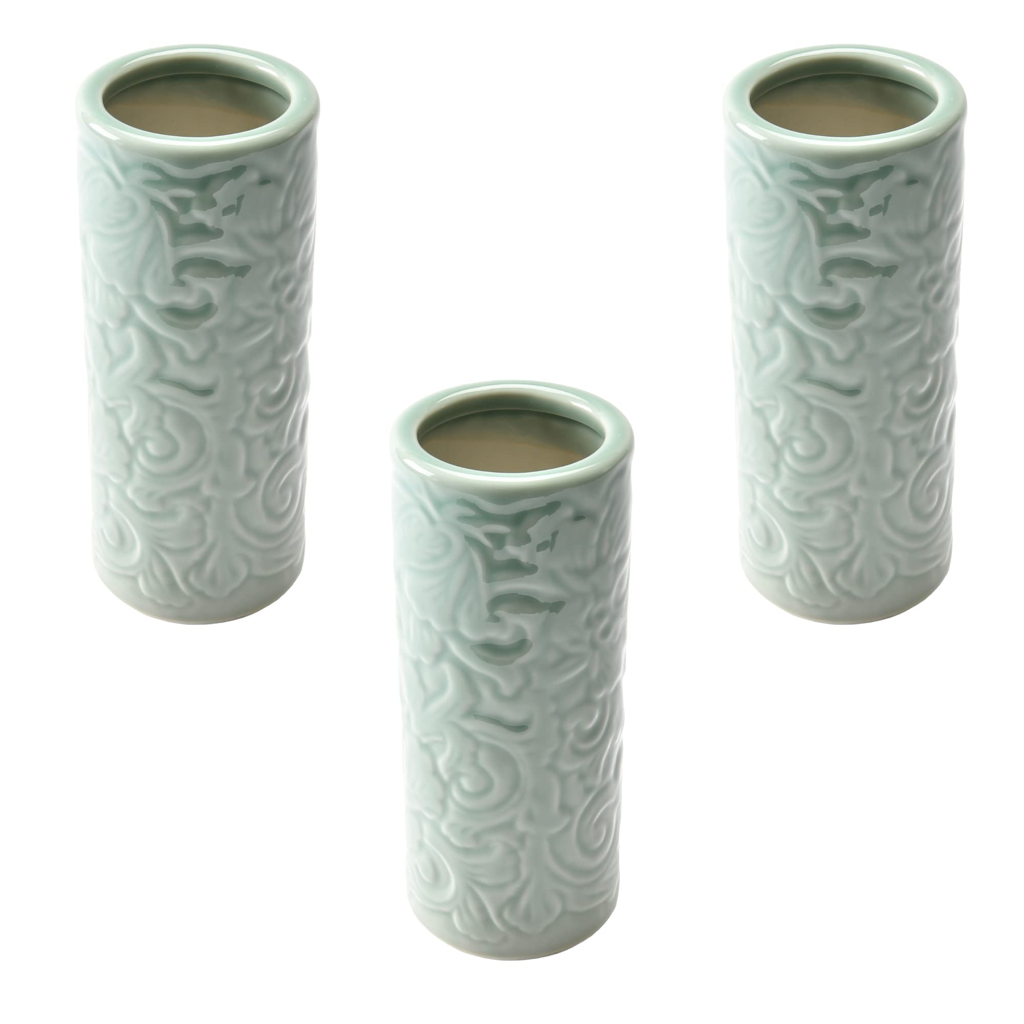 Amazon.co.jp: 3個セット 花瓶 青磁唐草ズンド7号 [8.5 x 21cm