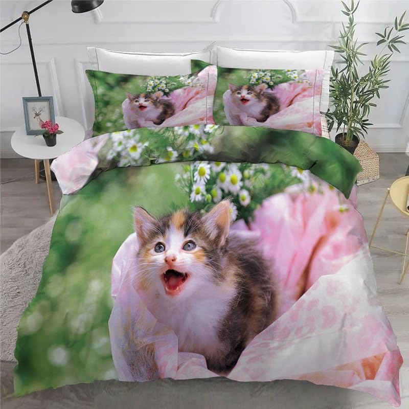 Daisy Twin Duvet Cover Civet Cat Print Twin Bedding Sets Soft Microfiber Comforter Cover and 2 Pillow Shams 20"X26", Bed Set Duvet Covers with