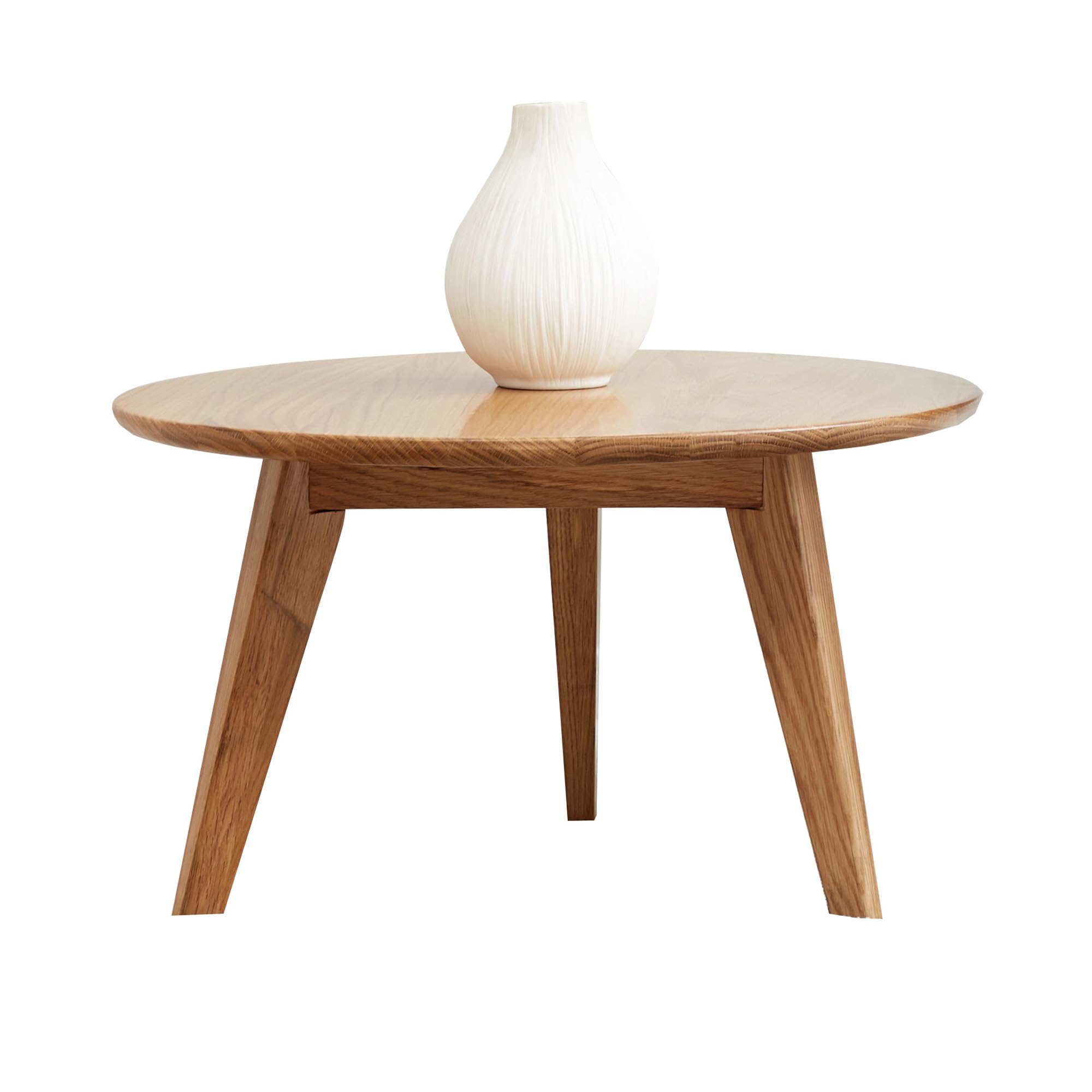 YESWOOD Table Basse Ronde en Chêne Massif, Style Moderne, Table d’Appoint pour Salon, Balcon, 60 x 60 x 35 cm, Chêne Naturel