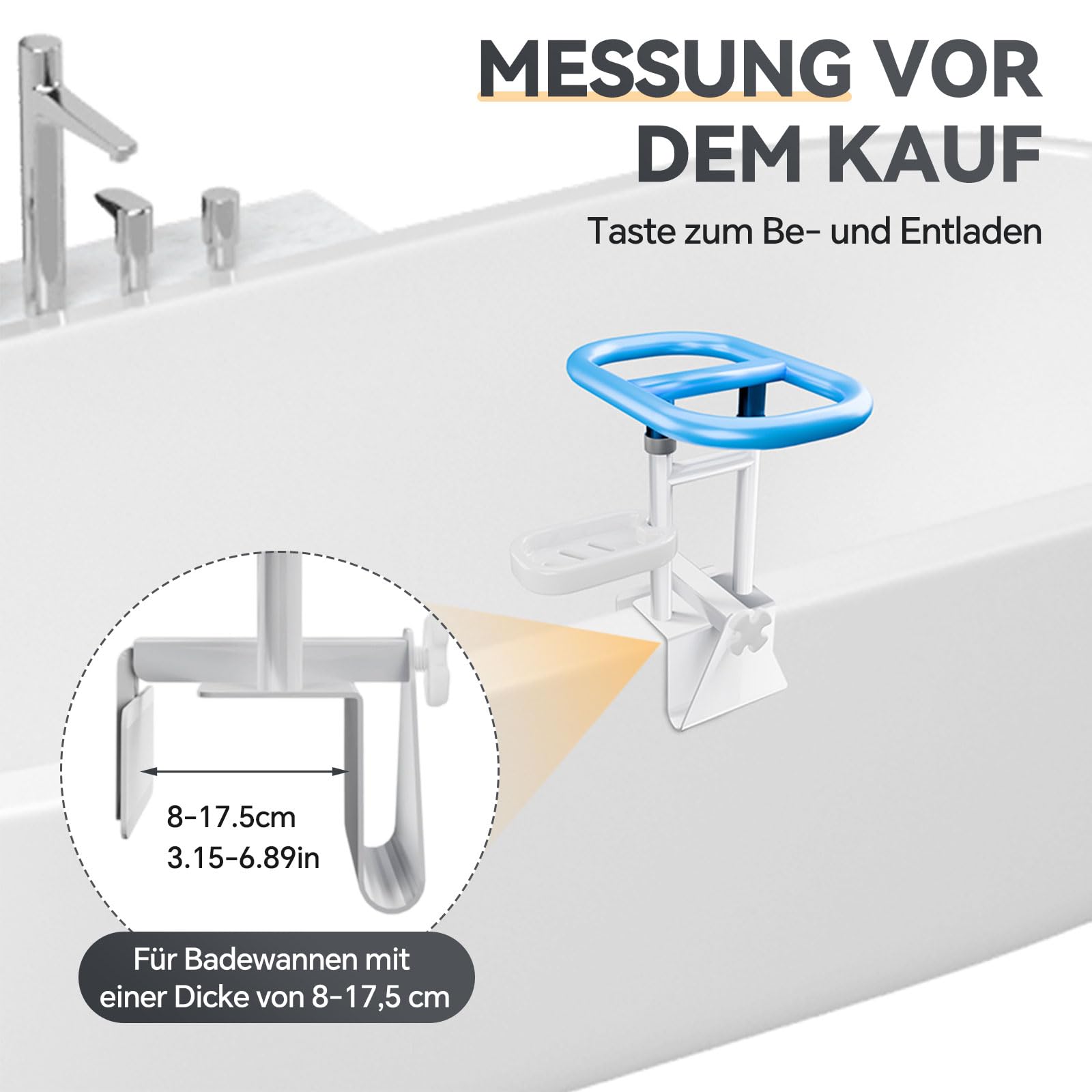 badewannen einstiegshilfe für senioren, badewannengrif f haltegriff badewanne ohne Bohren, wannengriff mit Seifenkiste,geeignet für Haltegriff Badewanne Wanddicke 8–13 cm